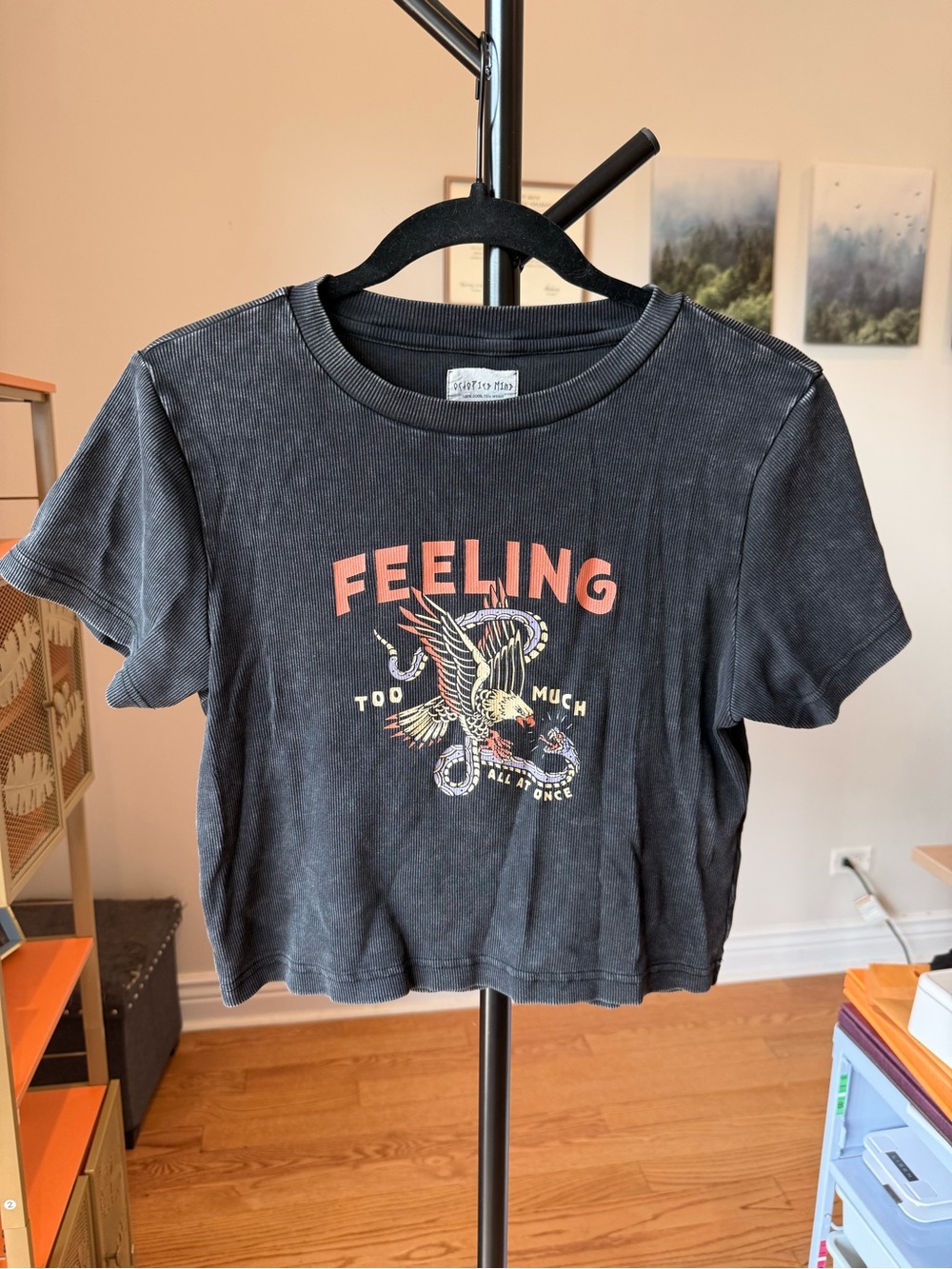 Octopied Mind Graphic Crop Tee in Washed Black